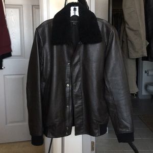 Theory leather coat w/ detachable shearling collar